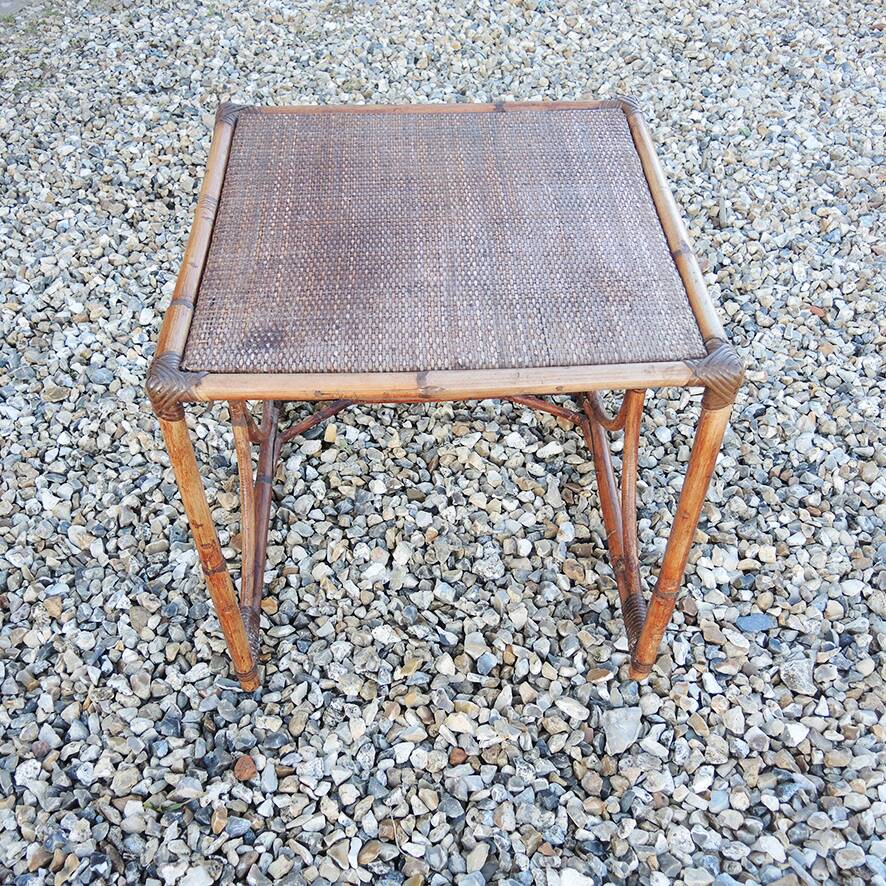 Vintage rattan and wicker side table