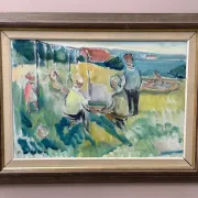 Original Swedish Oil on Canvas – “Friends” by Nils Sewerin – Vintage & Framed