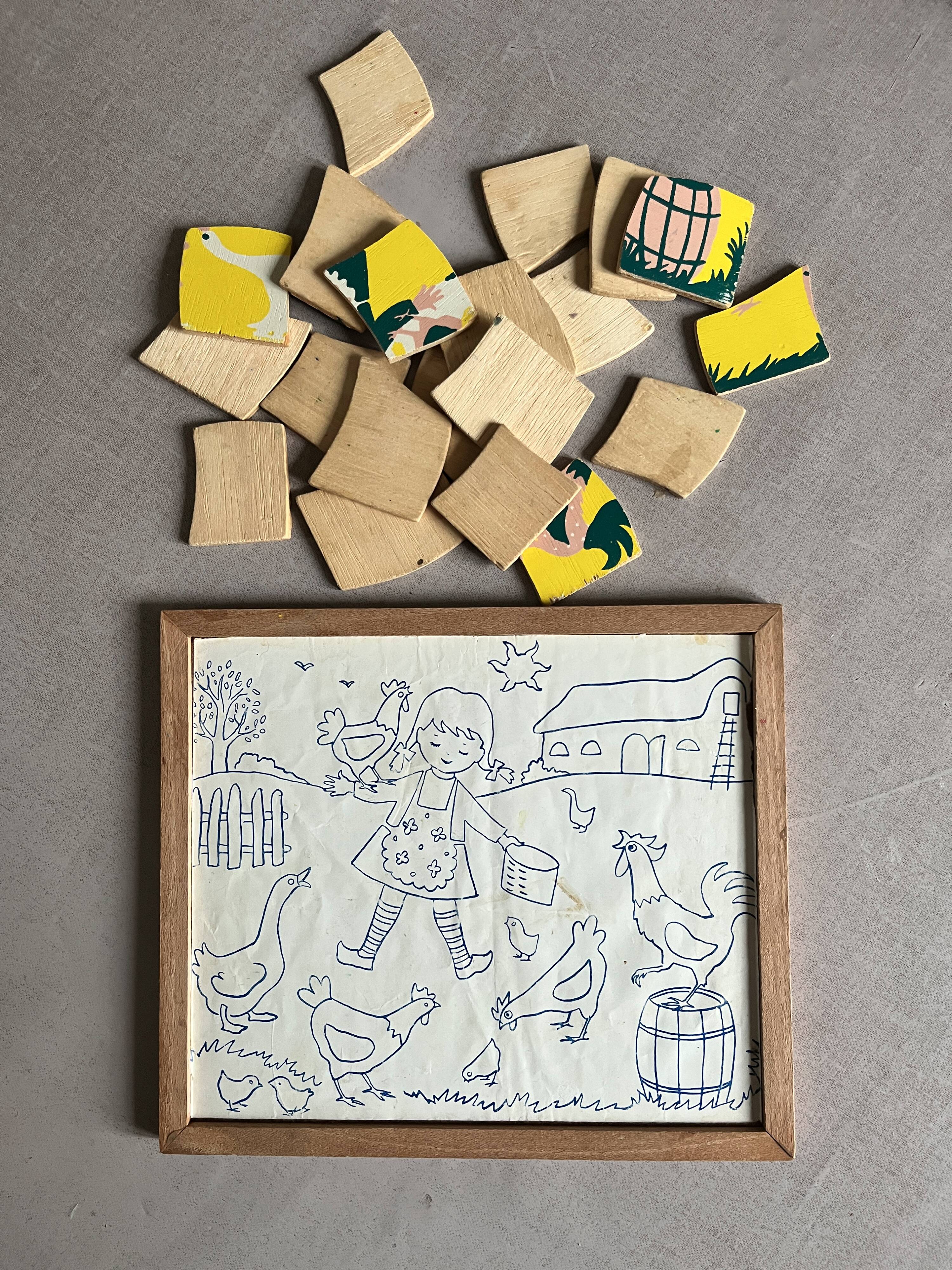 Wooden frame puzzle from the 1940s/50s depicting a farmer's wife.