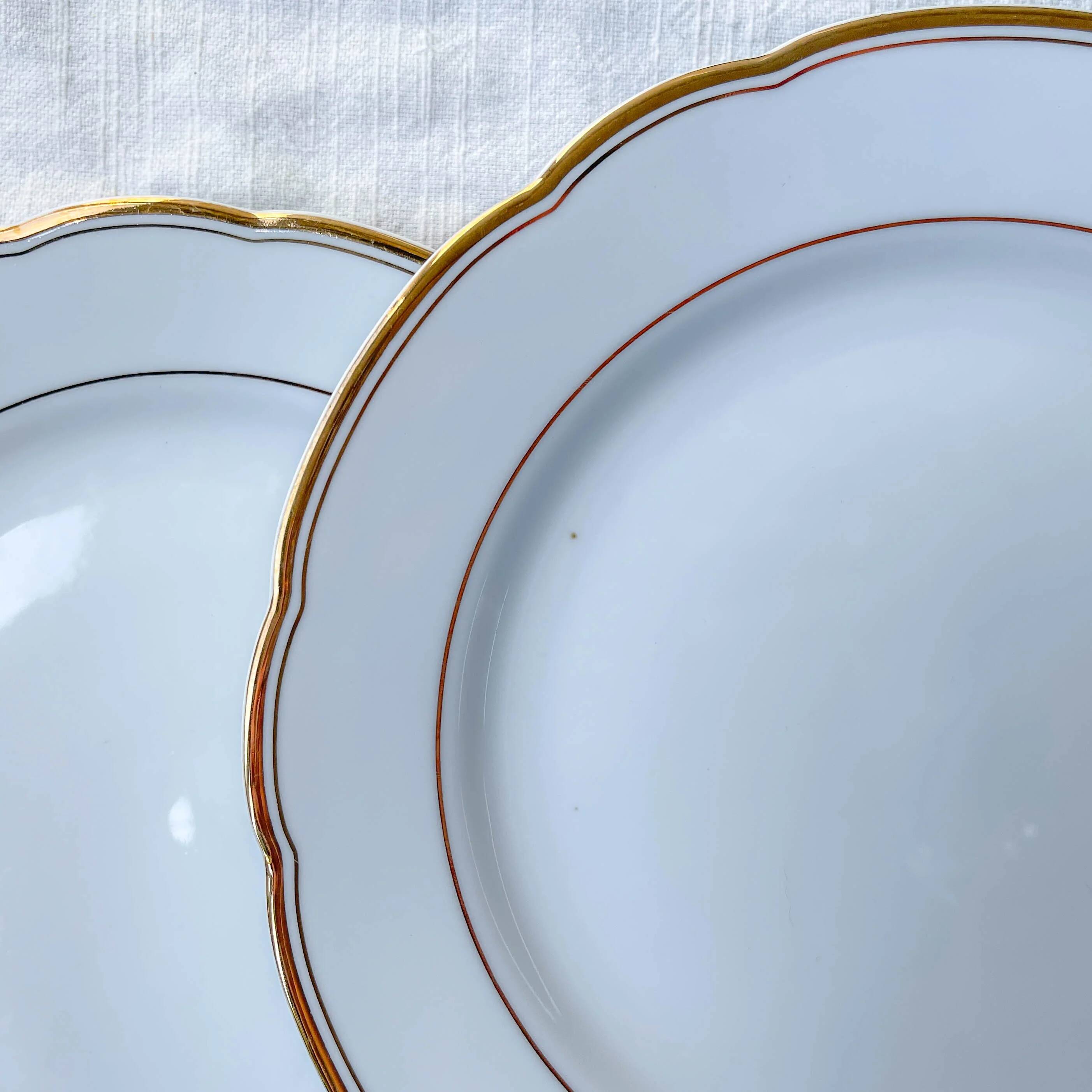 6 vintage white and gold porcelain dinner plates Kahla Gbr
