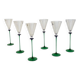 A Set of 6 Hand-blown Emerald Green Cobalt Blue Stem Champagne Flutes Art