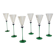 A Set of 6 Hand-blown Emerald Green Cobalt Blue Stem Champagne Flutes Art