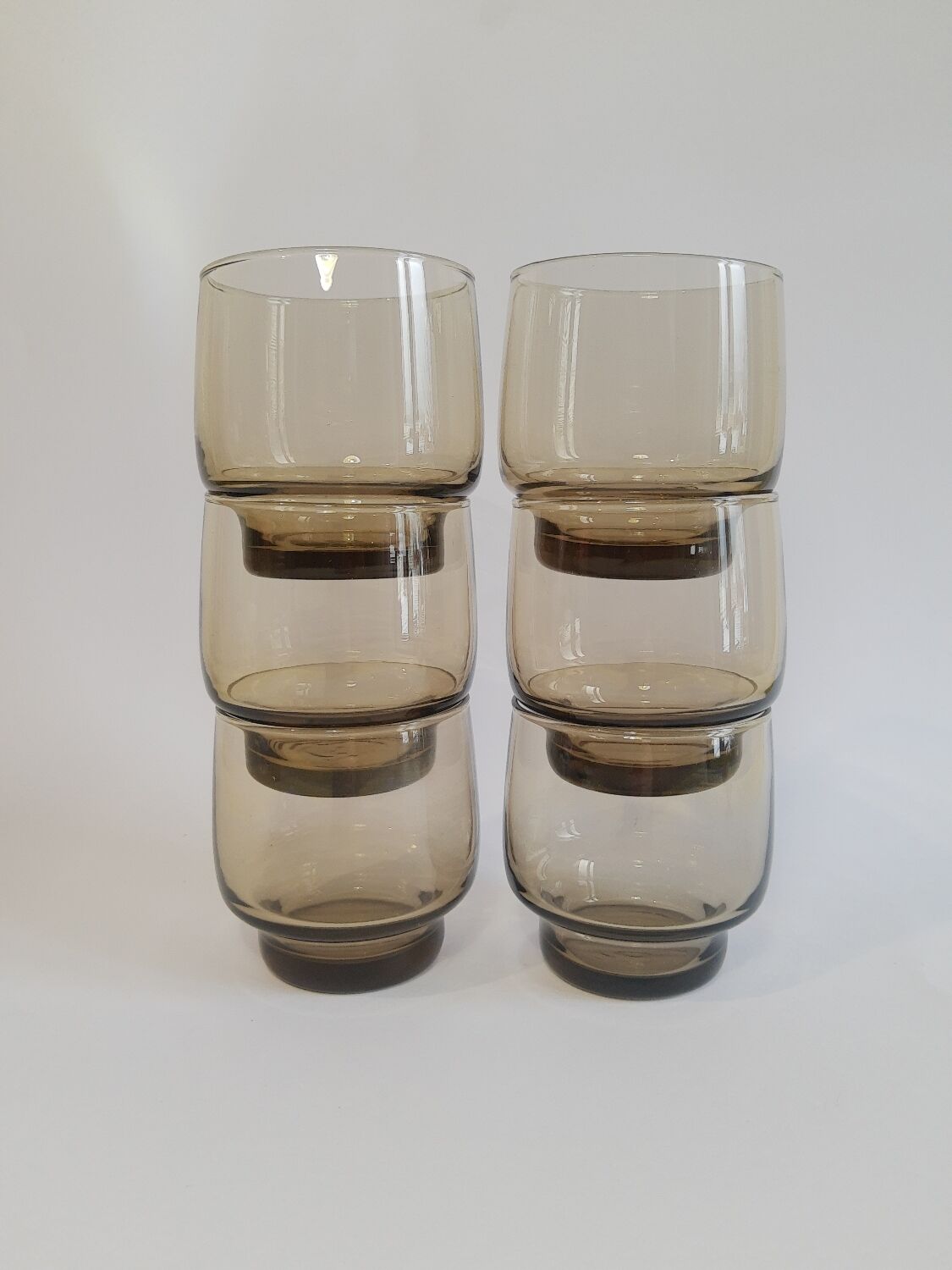 Set of 6 vintage 70s smoked glass water glasses