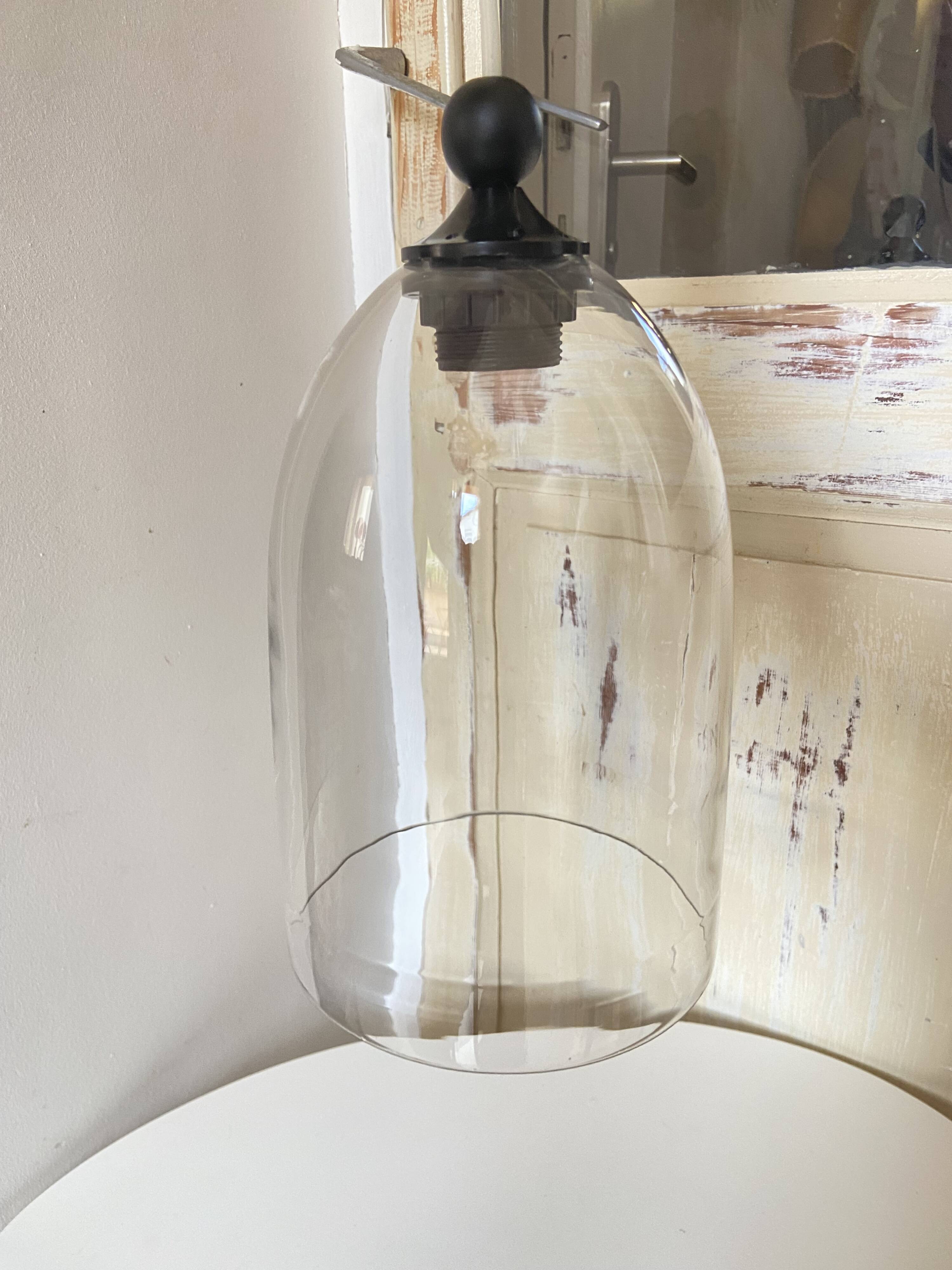 Pendant Light in Vintage Clear Glass in Bell Shape