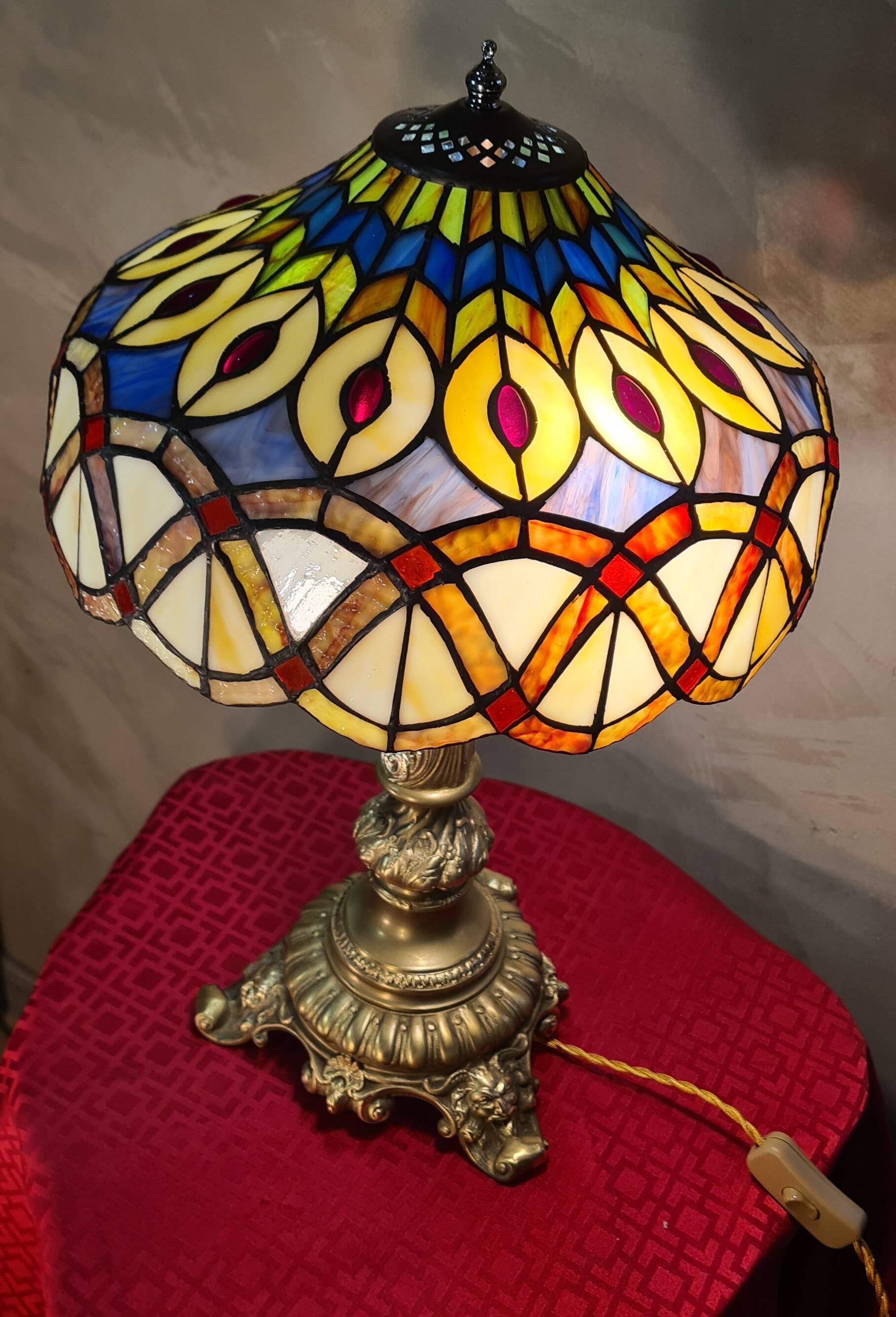 Antique lamp restored solid bronze 52x30 tiffany style