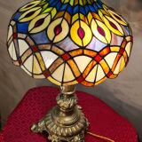 Lampe ancienne restaurer bronze massif 52x30 abat jour style tiffany
