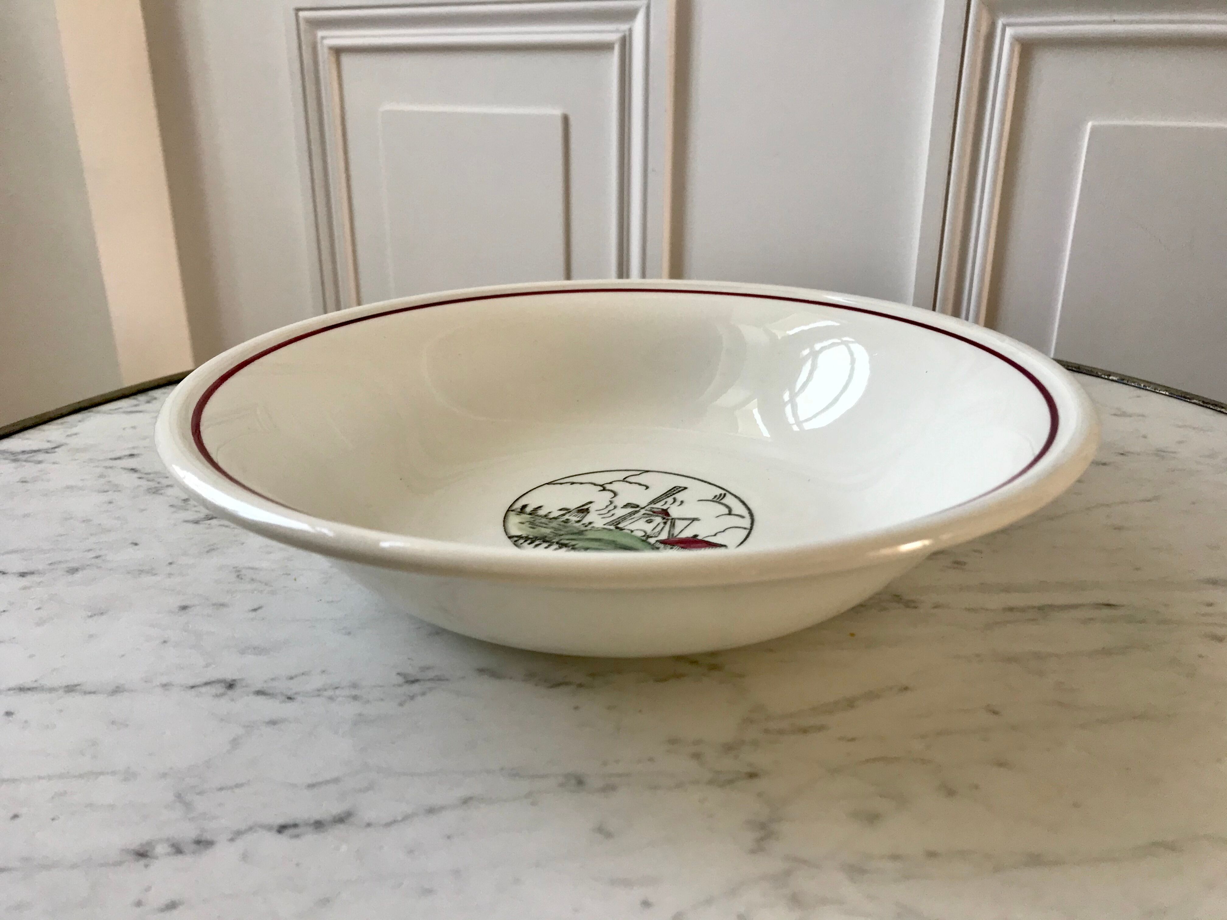 Plat creux Saint-Amand Céranord motif moulins années 60