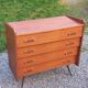 Vintage mahogany commode with metal tapered legs, 4 drawers, 1950s.