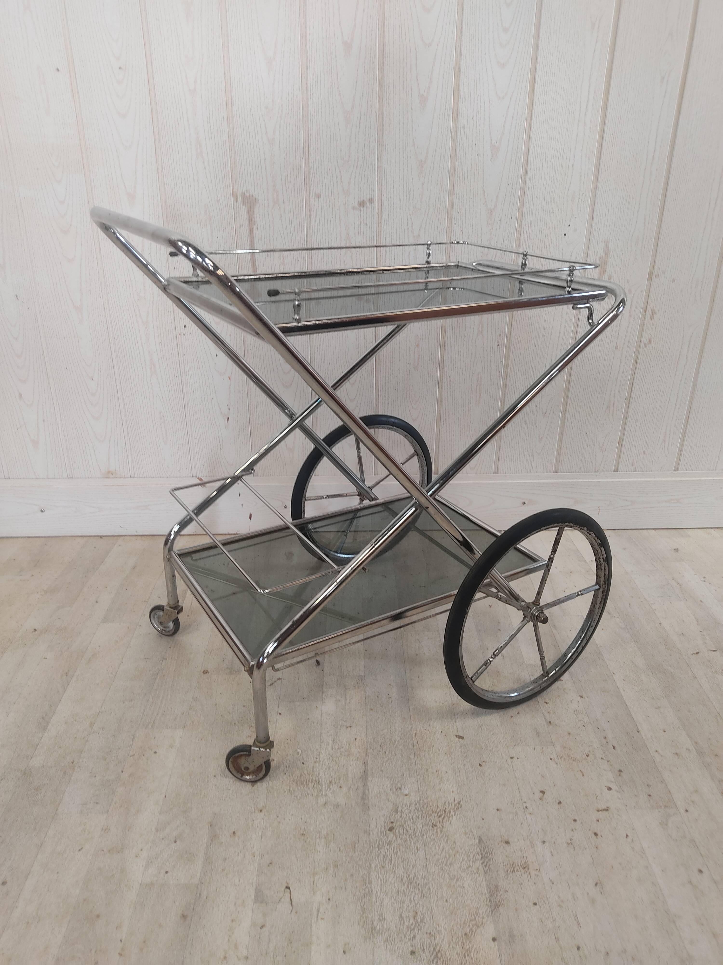 Rolling service, chrome and smoked glass