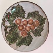 Vintage ceramic bowl – embossed grape pattern in slip style
