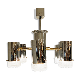 Vintage glass and chrome chandelier by Gaetano Scolari, 1970s