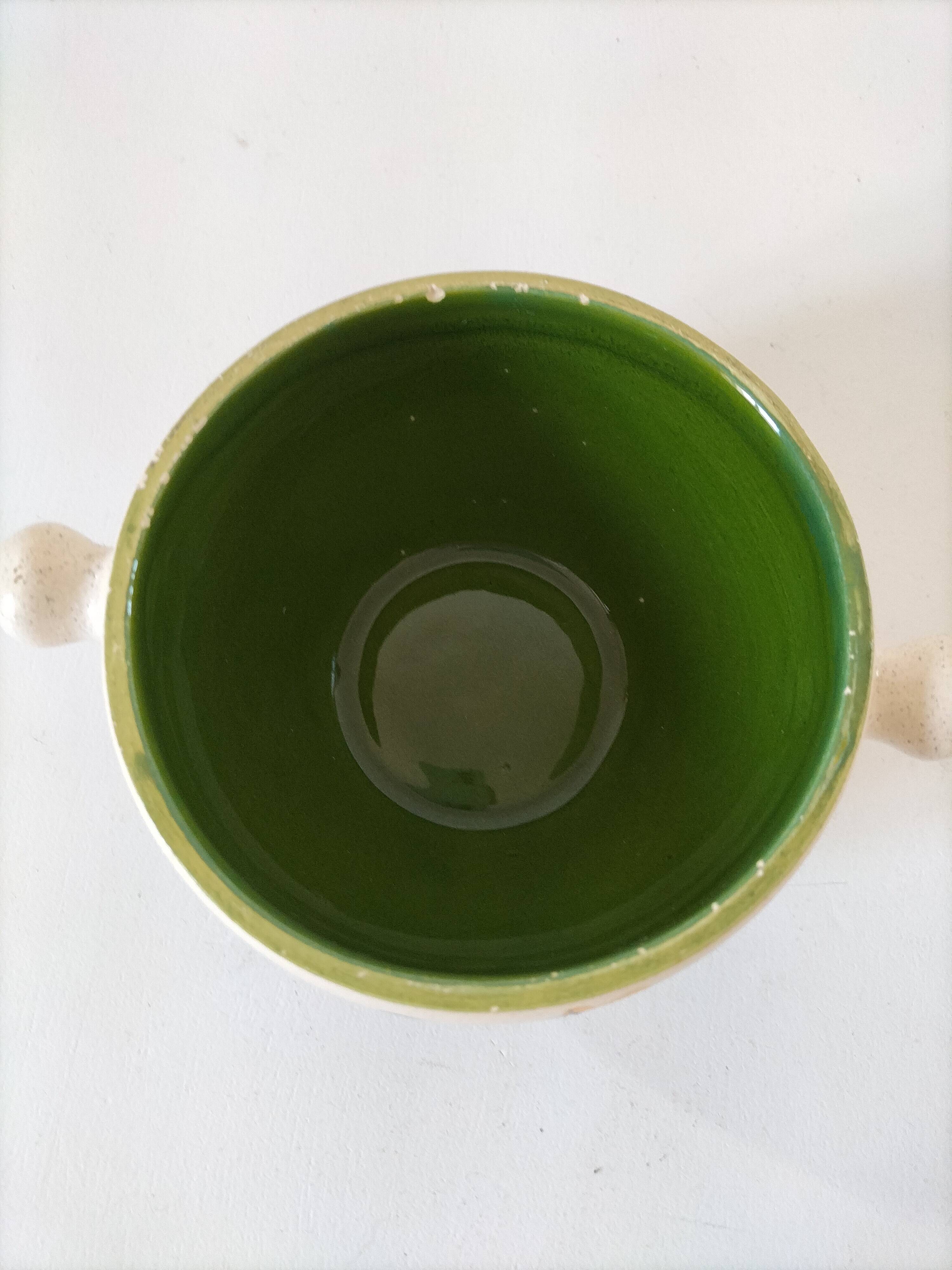 Ceramic soup bowl with blue flower decoration – handmade