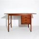 Bureau scandinave vintage extensible en teck avec caisson de tiroirs mobile