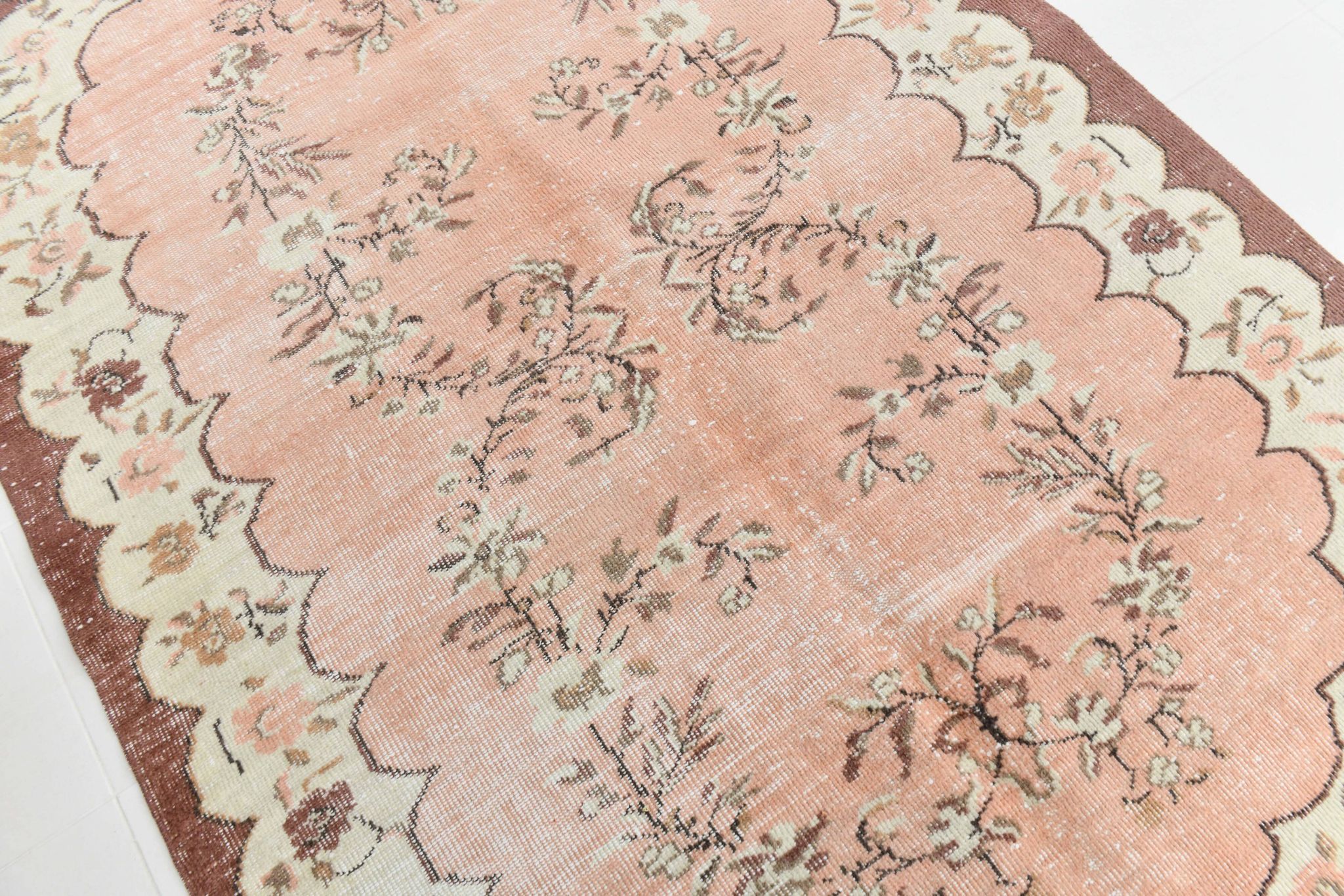 5x8 Vintage Salmon Pink & Brown Old Home Decore Rug