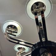 Chandelier Art Déco en laque noire et verre, 1930