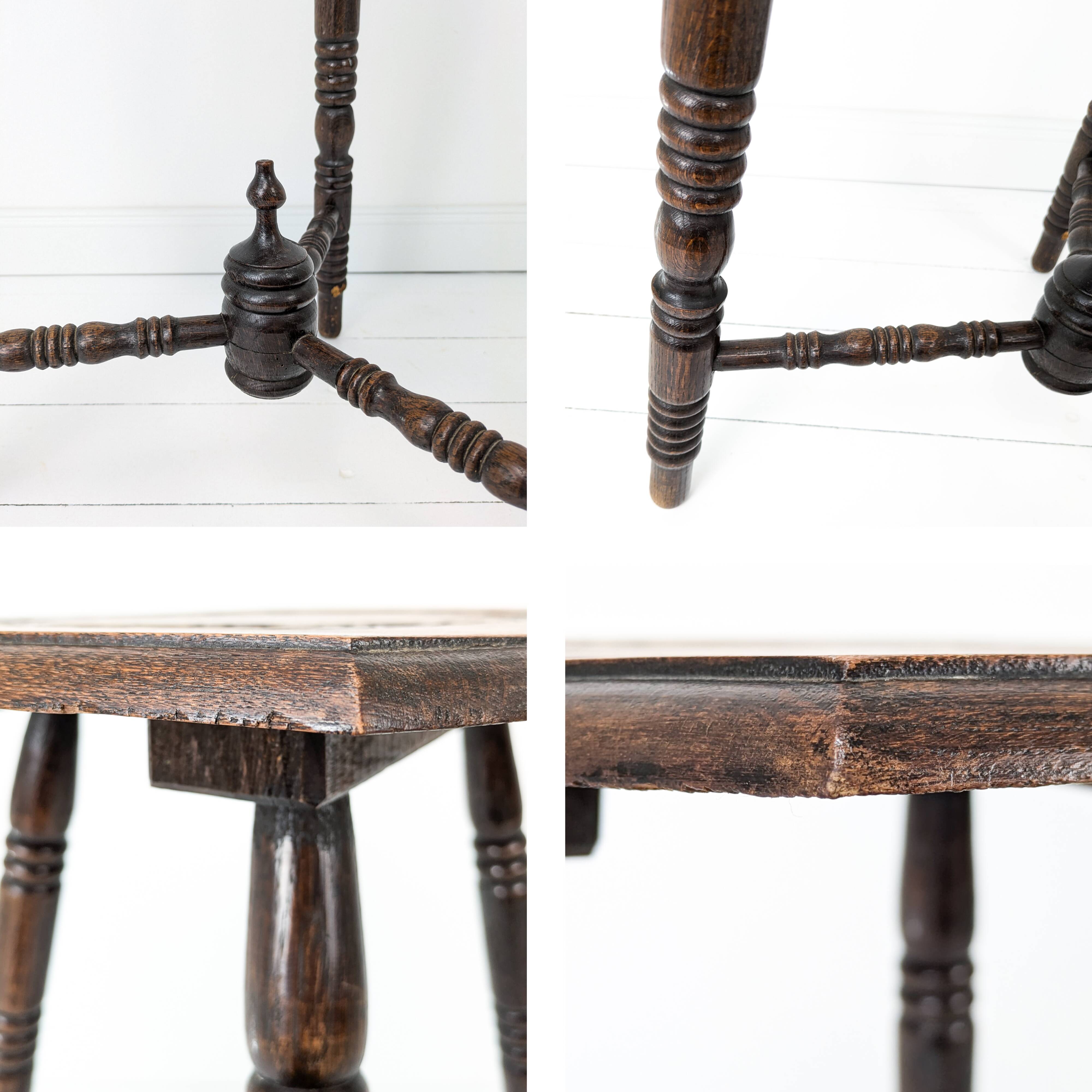 Vintage Table d'Appoint Tripode Polygone Sculpté à la main Tourné en bois massif Travail manuel Grün