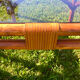 Bamboo pull-out table / leather and vintage glass