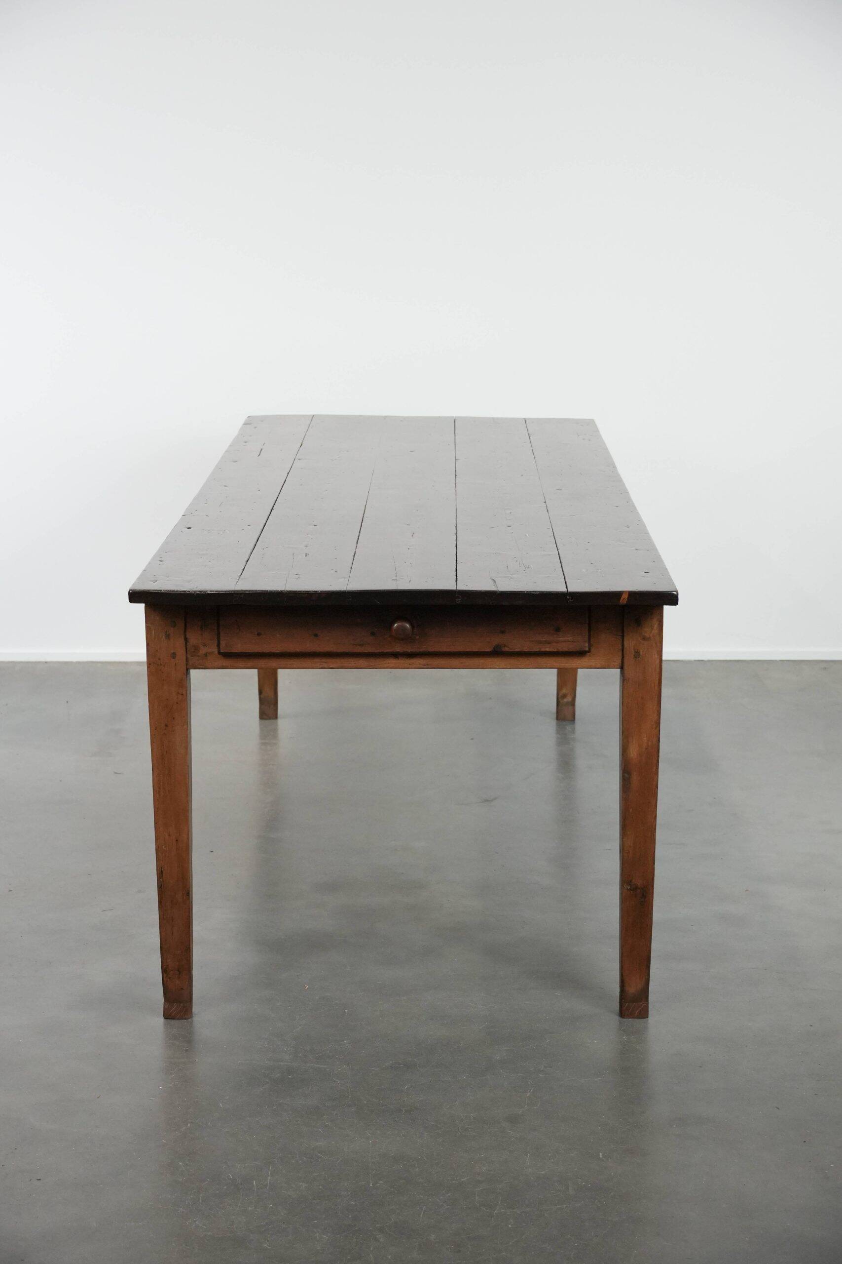 Authentic large French farmhouse antique XXL dining table with two drawers