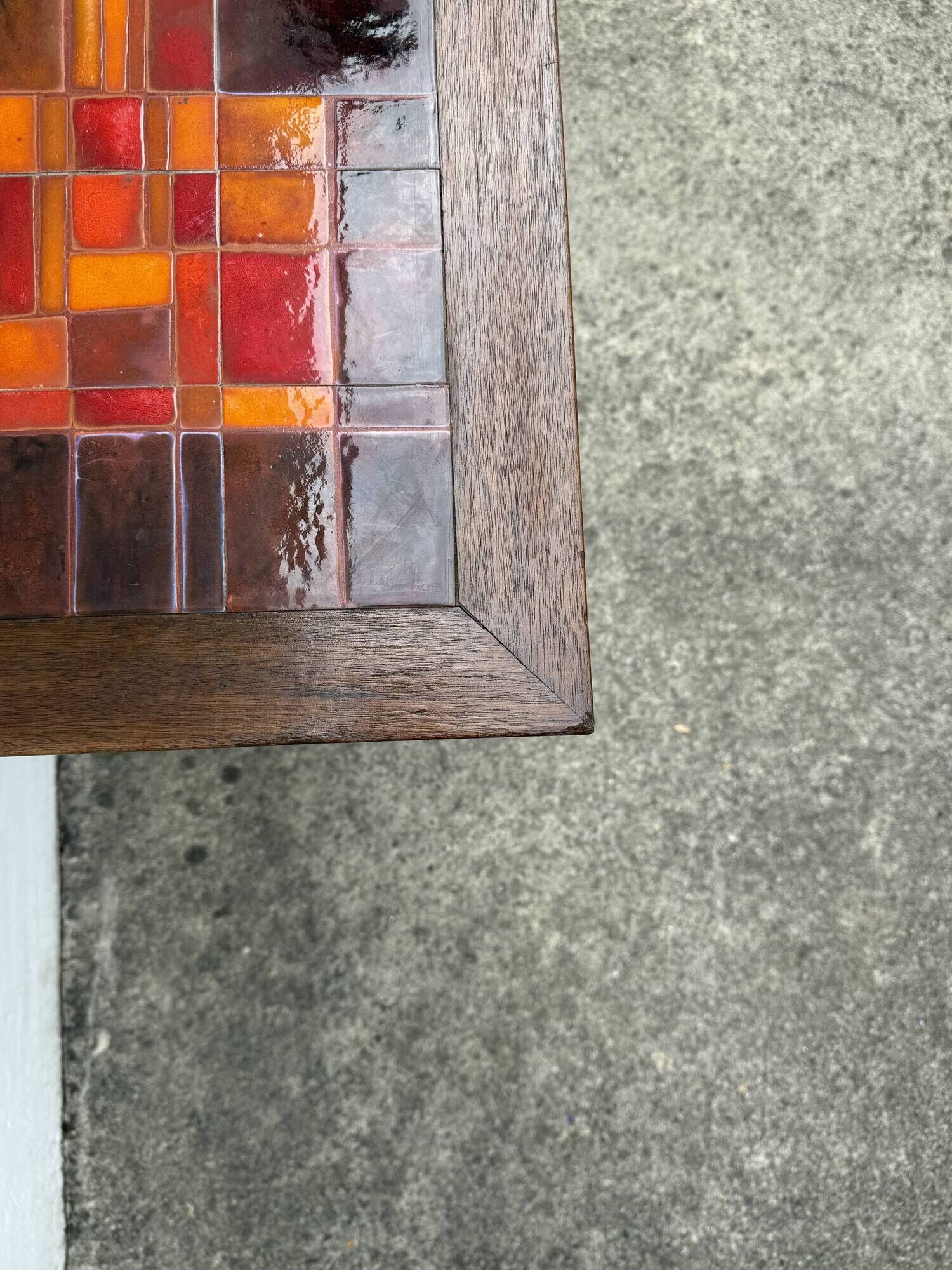 French console table with tiles, by Robert Picault.