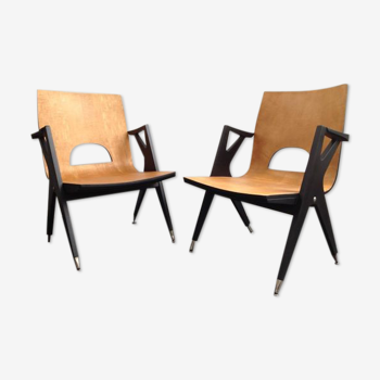 Set of 2 armchairs by Malatesta and Mason, 1950s