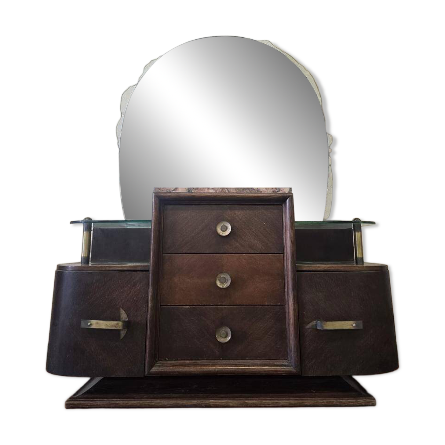 Vintage curved wooden sideboard / Art Deco wardrobe with mirror