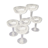 Six crystal champagne glasses engraved and chiseled