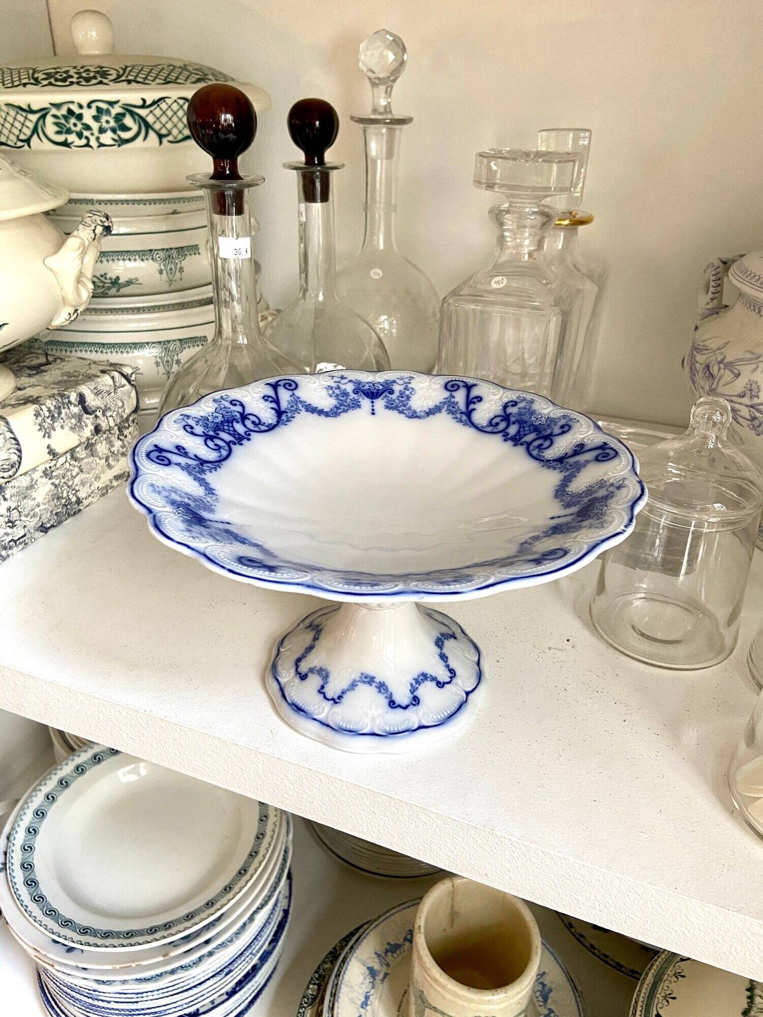 Sarreguemines compotier in blue earthenware, “Basket” service