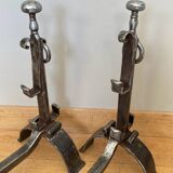 Large wrought iron andirons from the 18th century