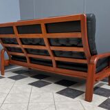 Teak and Black Leather 32 seat sofa by HS Denmark 1970s