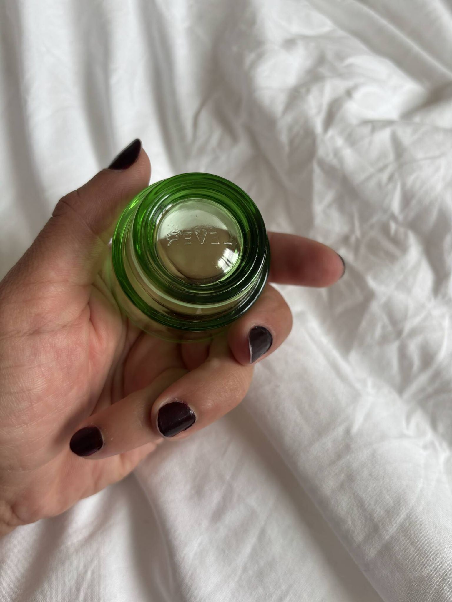 Lot of 6 vintage green glass egg cups from the 1970s.
