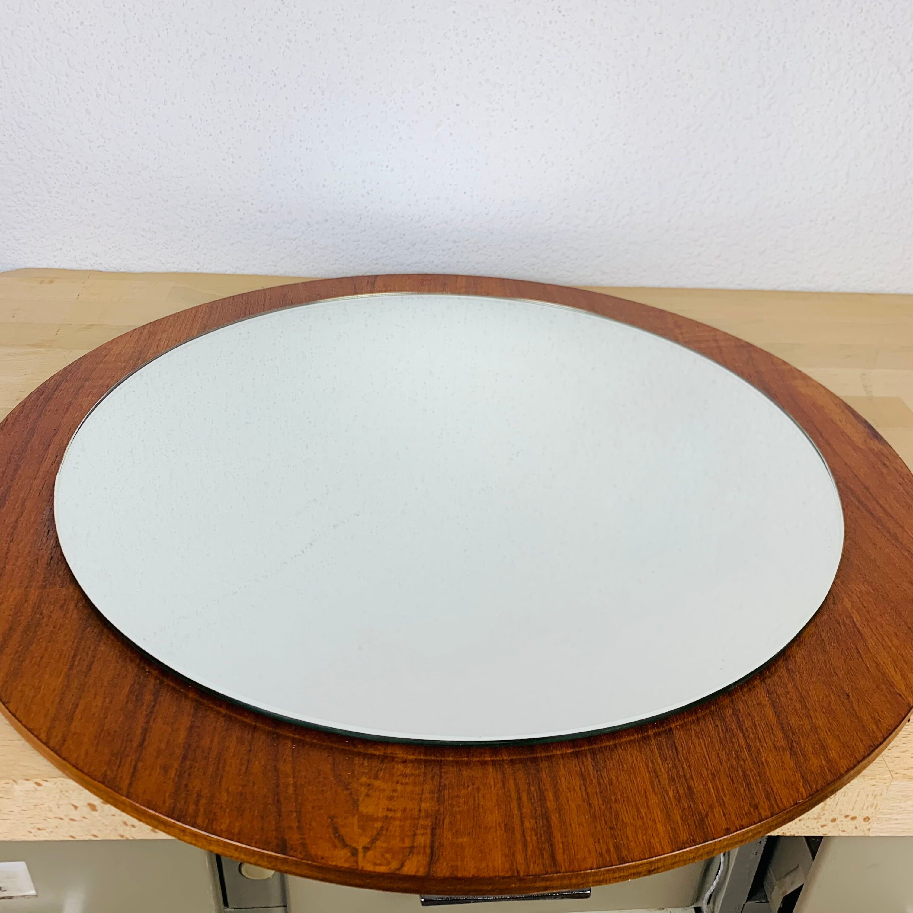Scandinavian mirror round teak 55 cm 60s