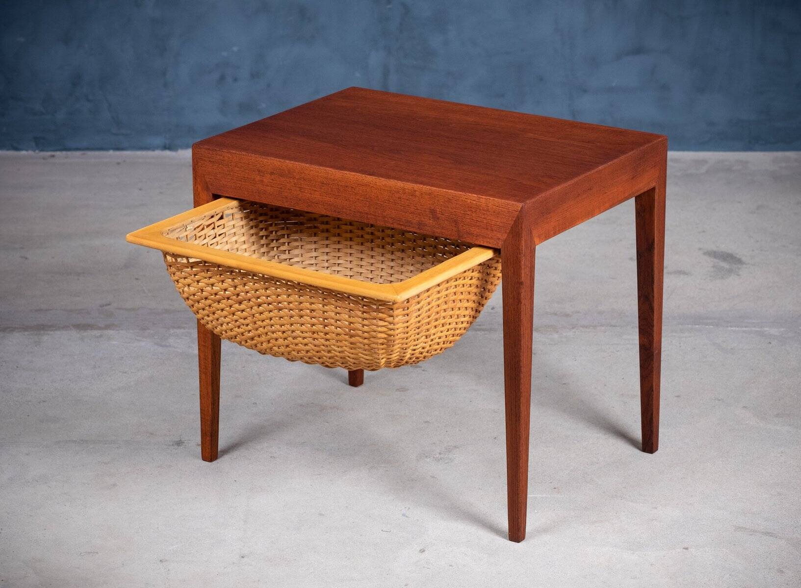 Mid-Century Teak Nightstand or Sewing Table by Severin Hansen for Haslev Møbelsnedkeri, Denmark, 1950s