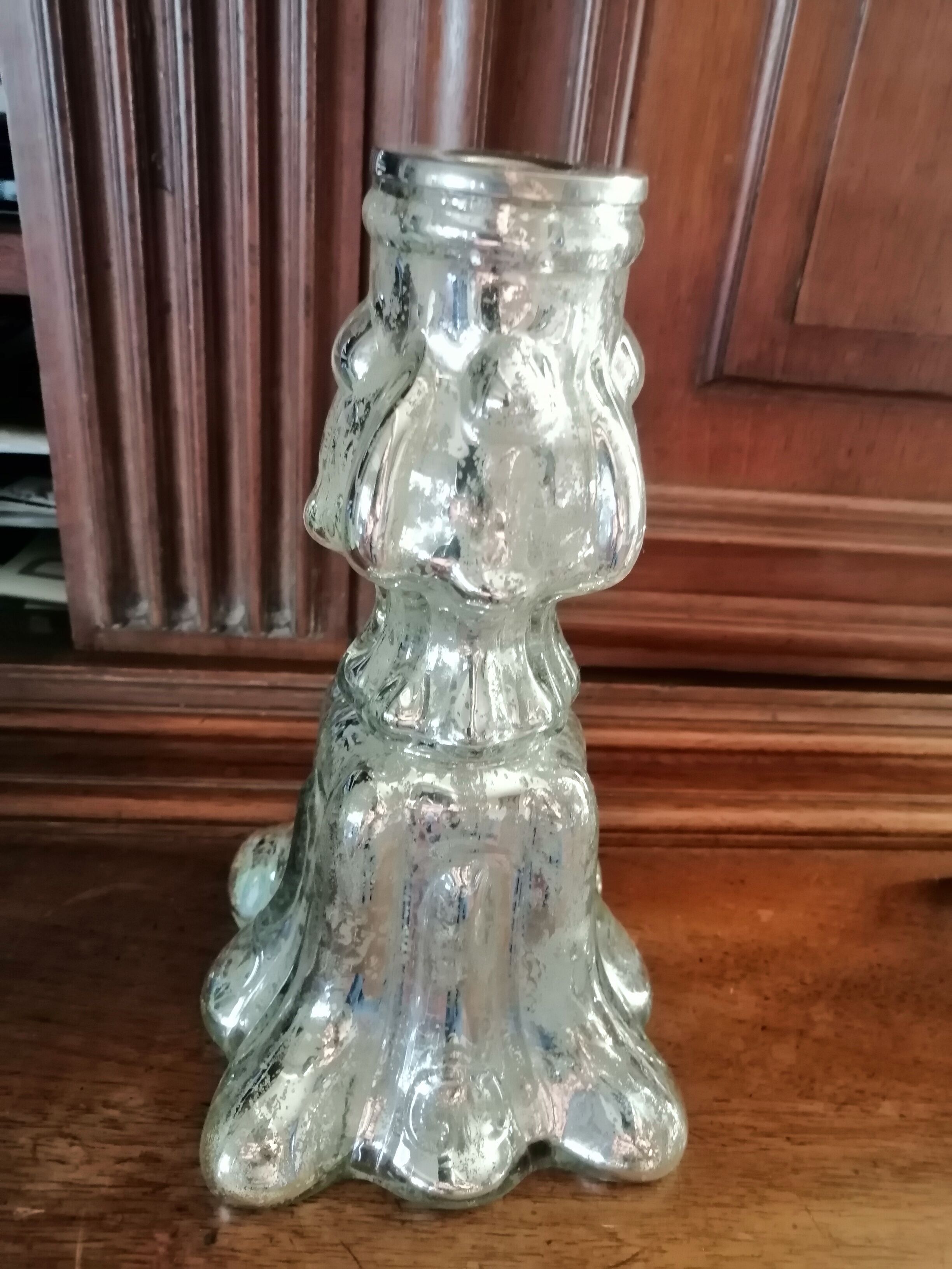 Paire de bougeoirs en verre mercurisé