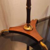 Modernist art deco lamp 1950 wood and brass signed France Paris