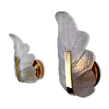 Paire d'appliques "feuilles" de Carl Fagerlund, verre de Murano mauve, Allemagne, 1970