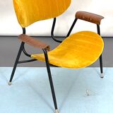 Vintage yellow velvet chair by Gastone Rinaldi for Rima. Italy 1950s