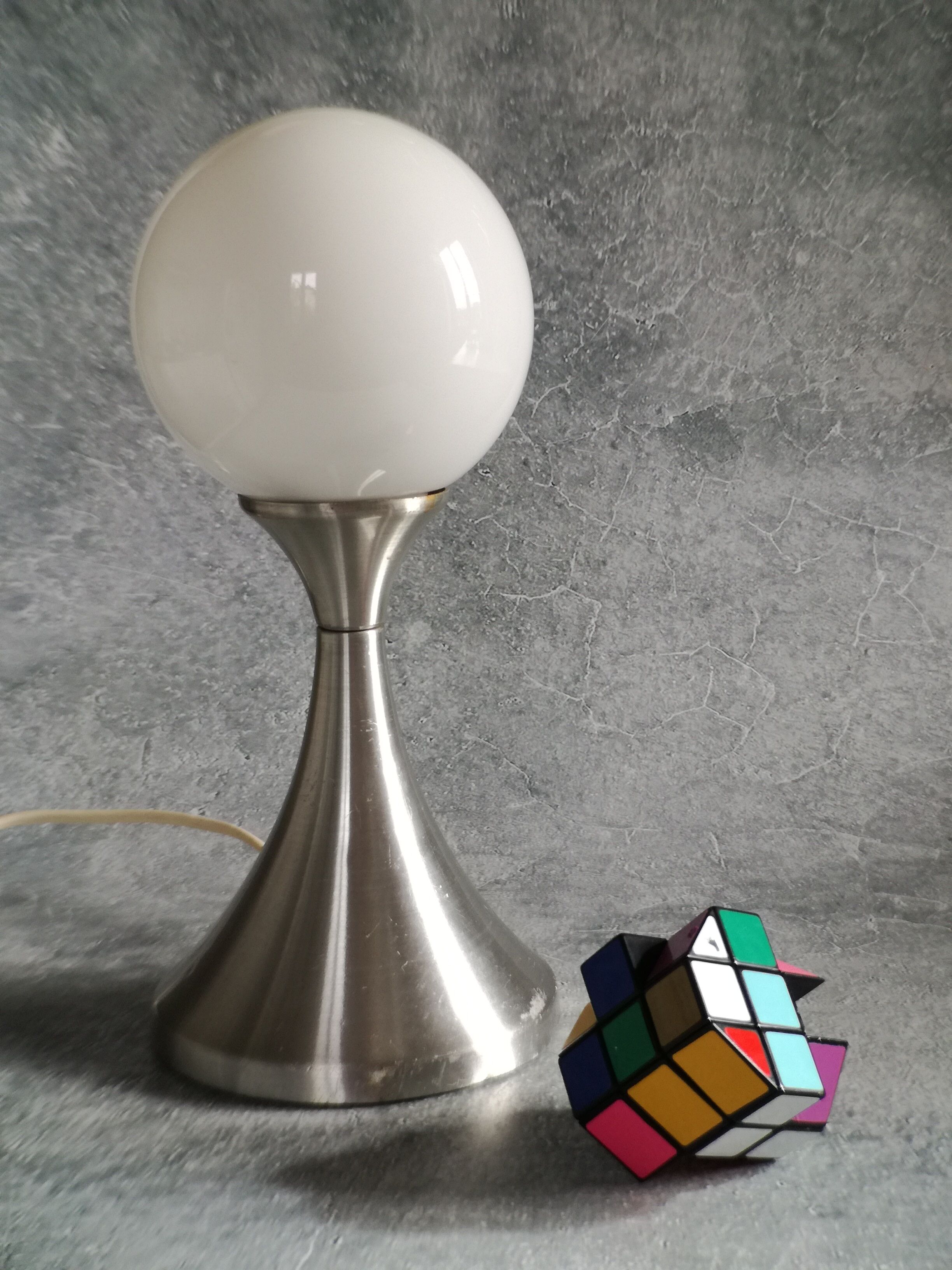 Brushed stainless steel and glass lamp from the 70s