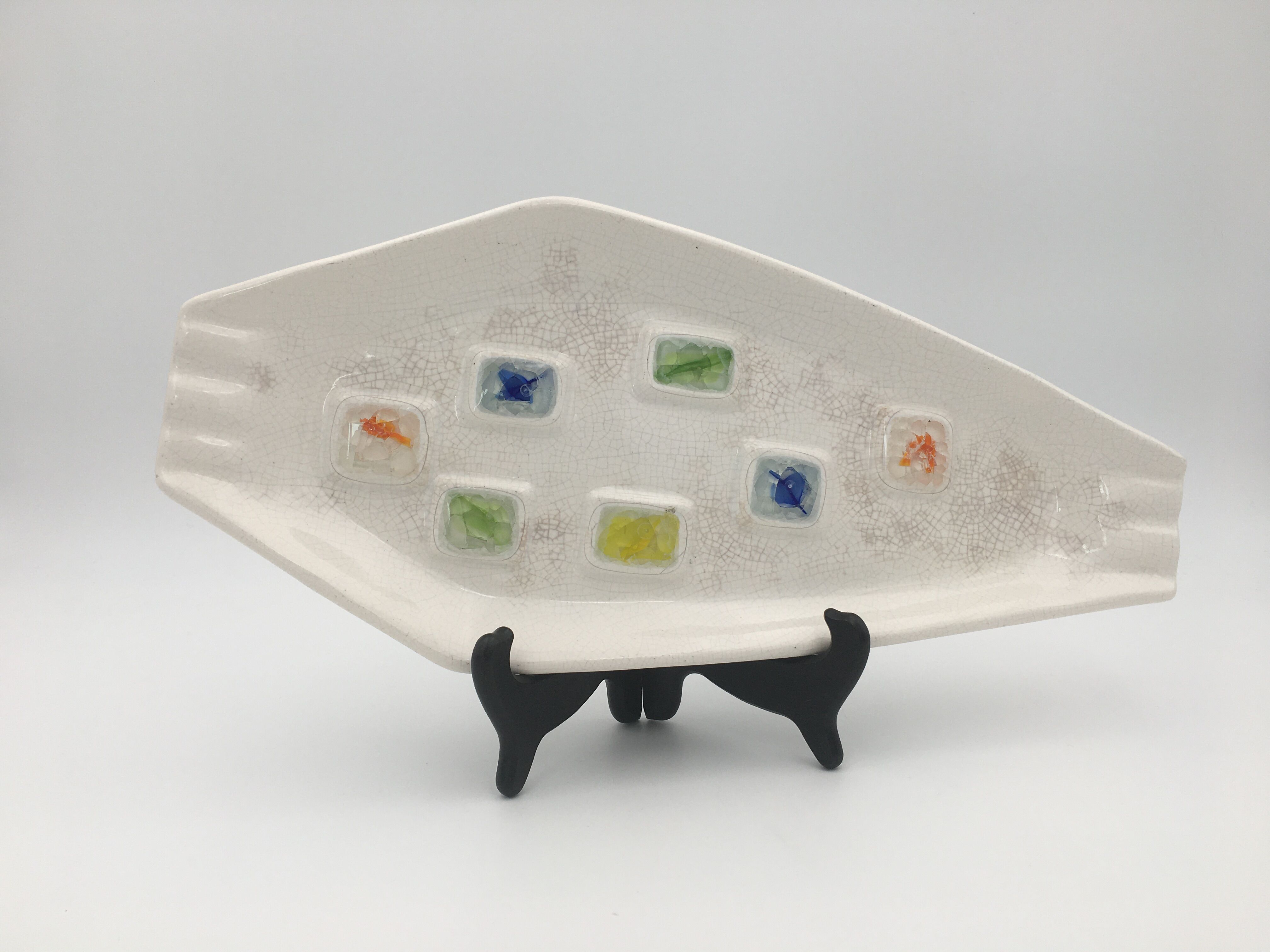 Glazed ceramic bowl, cracked glass decoration, signed Jacquin of California (USA) - 1950s
