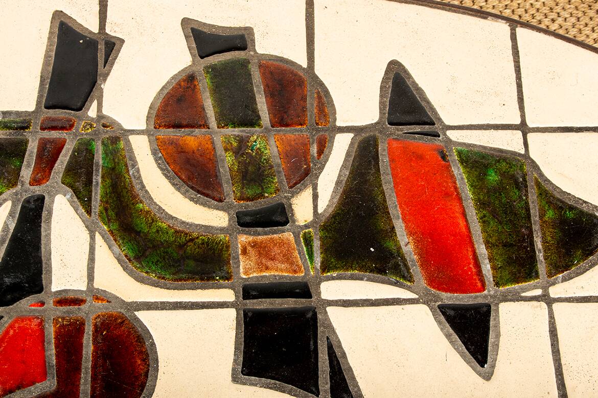 Table basse Française, Acier Chromé et Céramique par Barrois Vallauris 1960