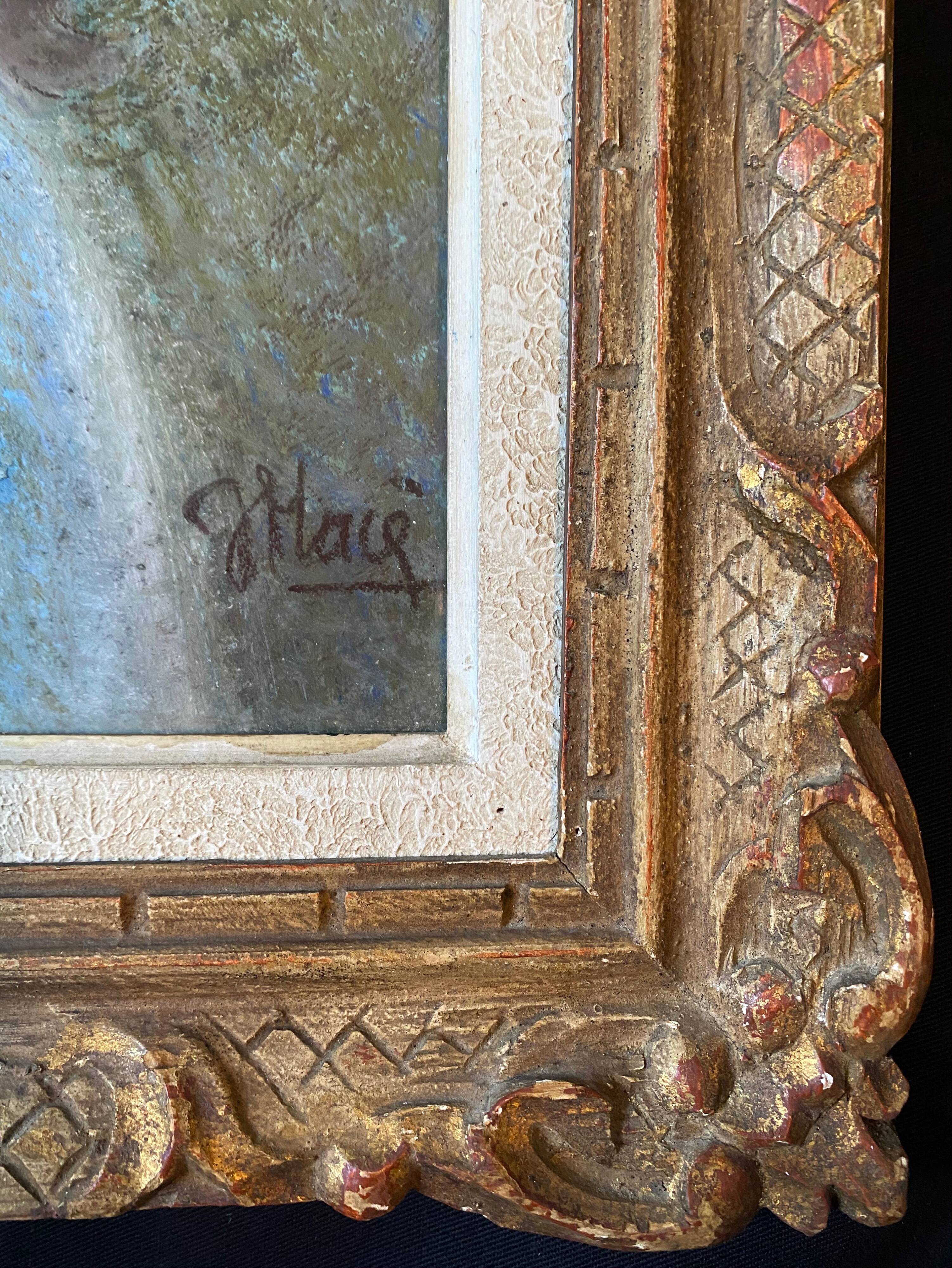 Painting "Young girl with pendant"" Pastel signed J. Macé around 1940 + frame