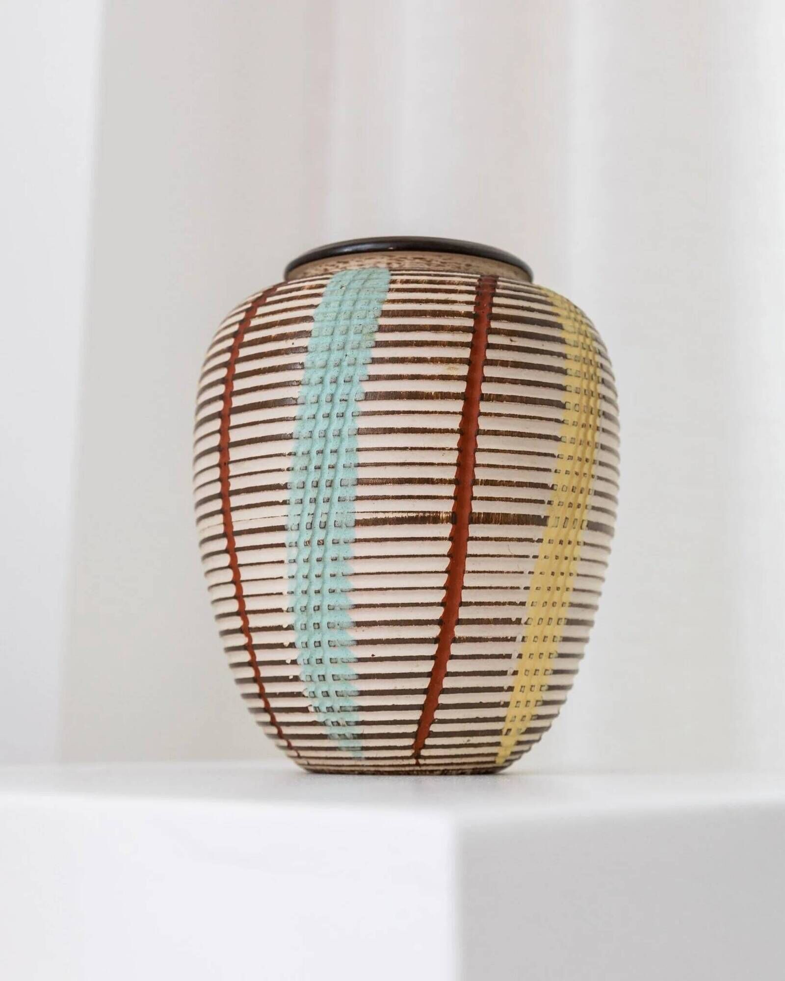 Cream-ivory and multicolor ceramic vase No 27/15 by Dümler & Breiden, German 1960s Mid-Century