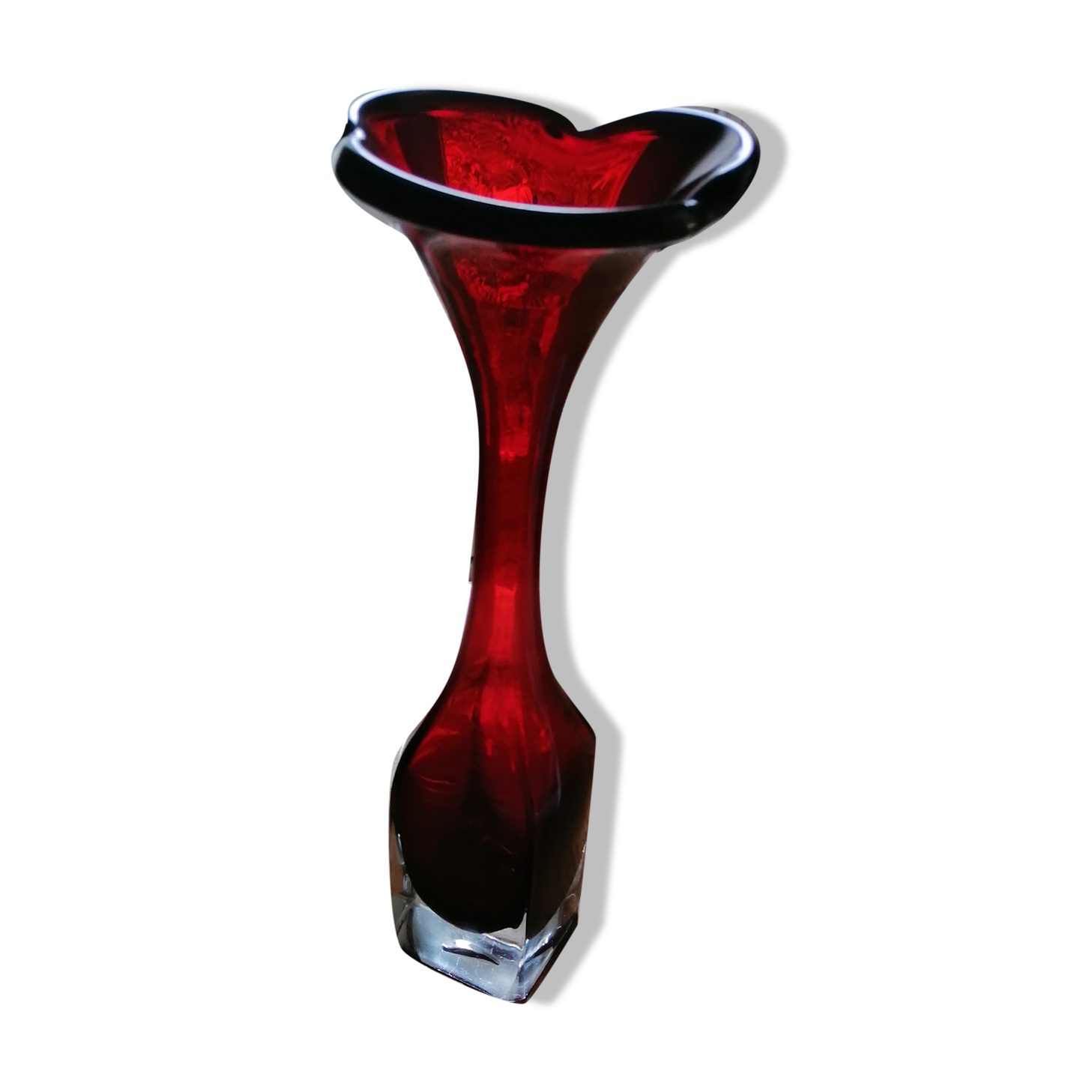 Vintage tulip vase dark red glass