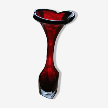 Vintage tulip vase dark red glass