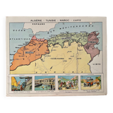 Affiche ancienne carte de l'Algérie, Tunisie, Maroc - 1930