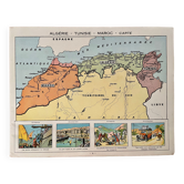 Old poster map of Algeria, Tunisia, Morocco - 1930