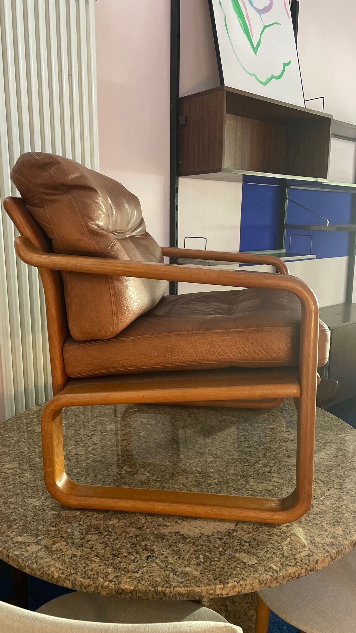 Armchair HS Denmark in leather and teak from the 60s