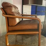 Armchair HS Denmark in leather and teak from the 60s