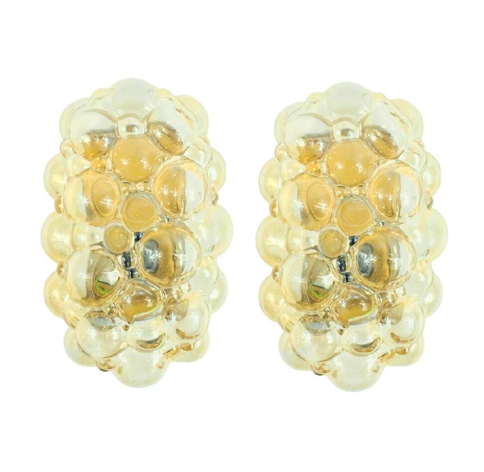 Pair of mid-century amber bubble glass wall lights by helena tynell, 1960s