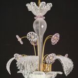 vintage Venetian chandelier, pink flower Murano glass, 1970s