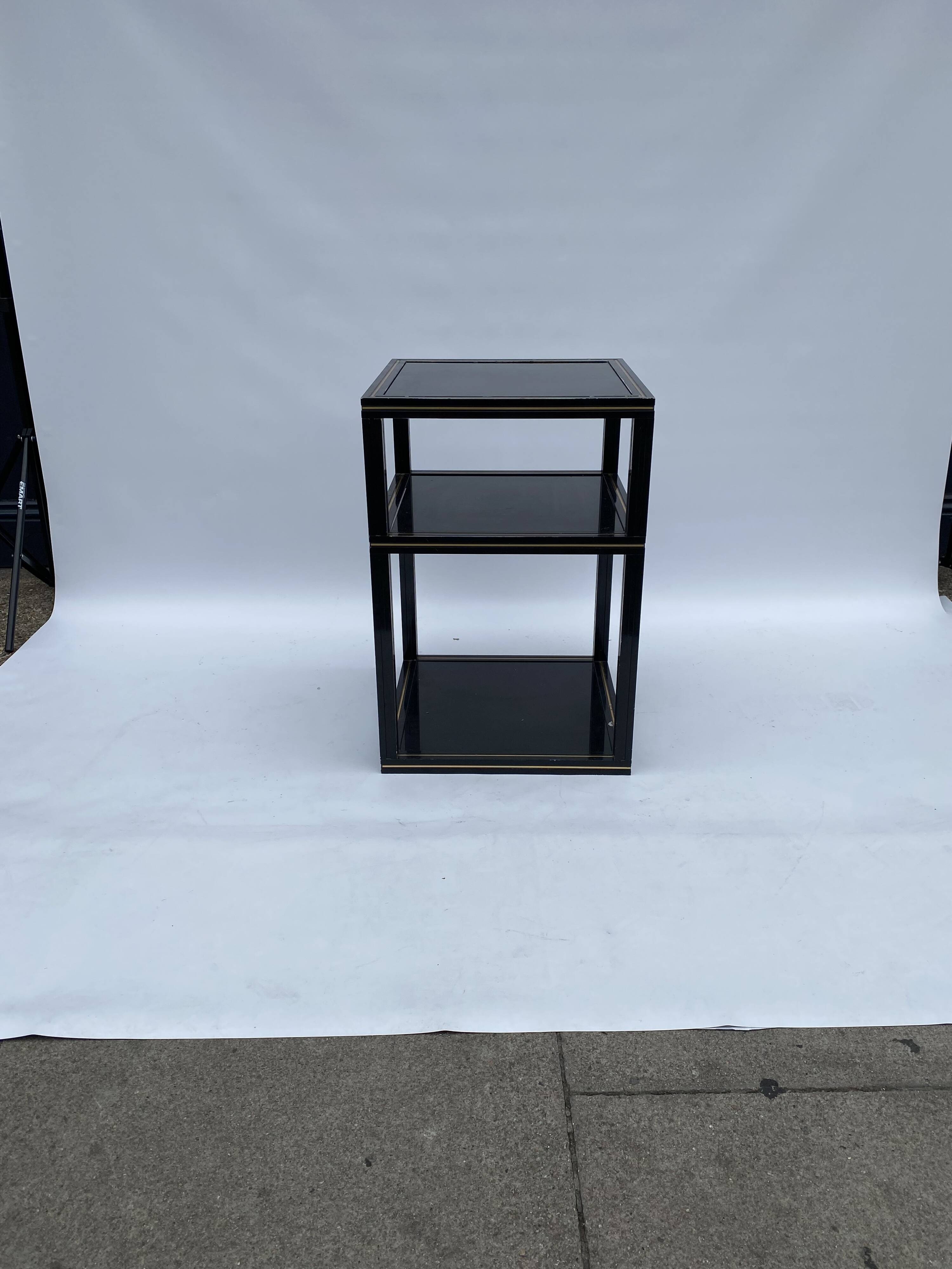 1970s Pierre Vandel Two Tiered Black Glass Side Lamp Table Hollywood Regenc